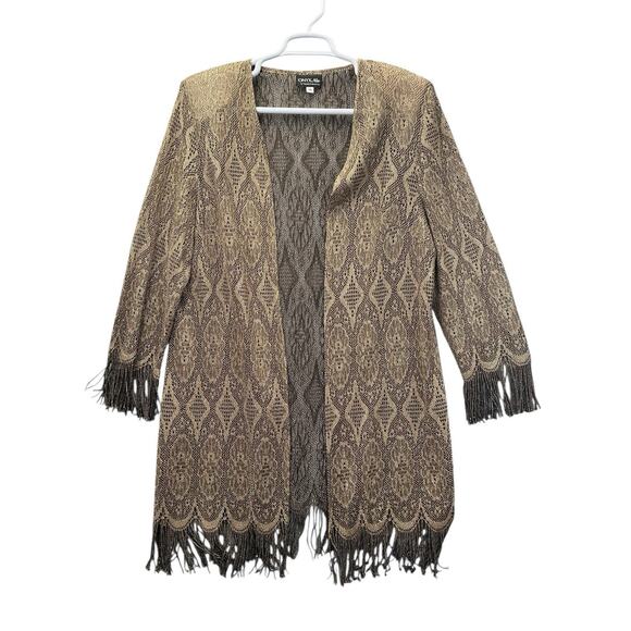 ONYX NITE by WENDYE CHAITIN Open CARDIGAN Size 18 Gold Shimmering - Picture 1 of 14